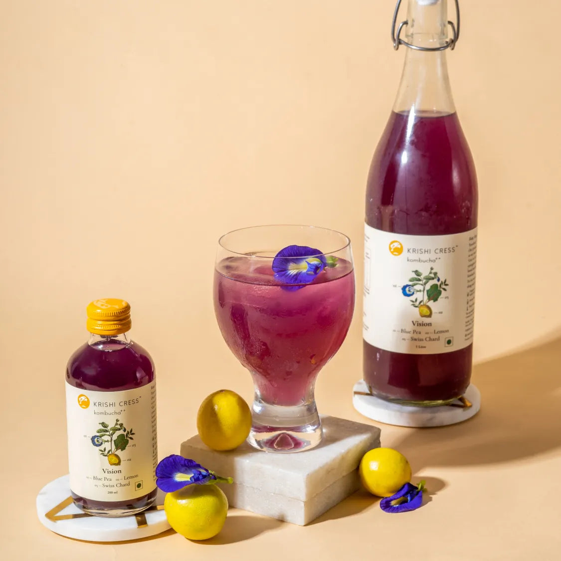 Vision Kombucha - Blue Pea, Swiss Chard and Lemon -1 litre