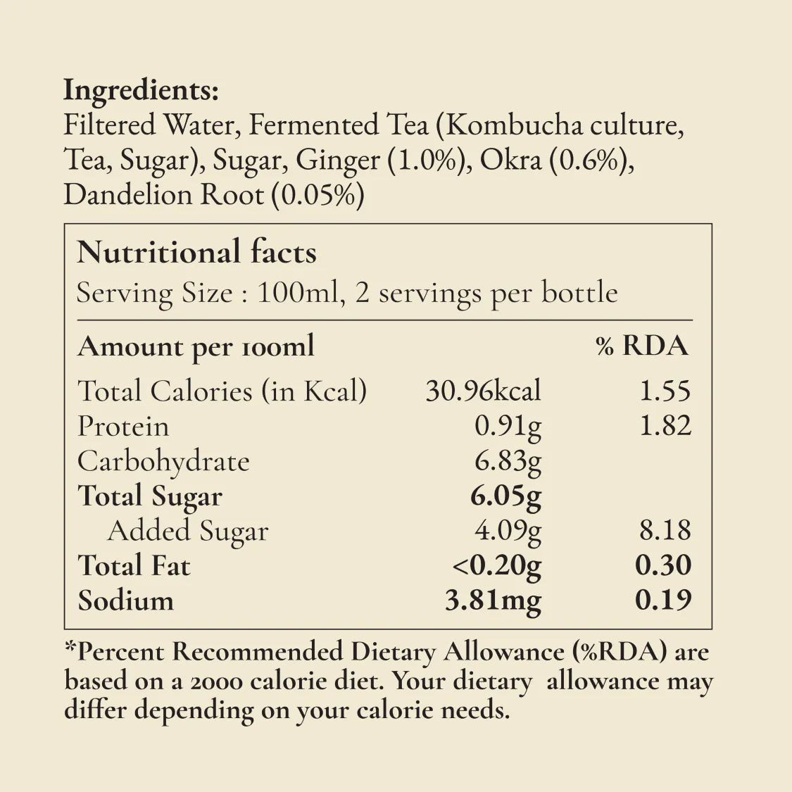 Cleanse Kombucha - Ginger, Okra and Dandelion Root - 1 litre