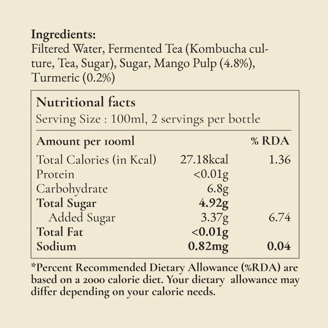 Mango and Turmeric Kombucha - 1 litre
