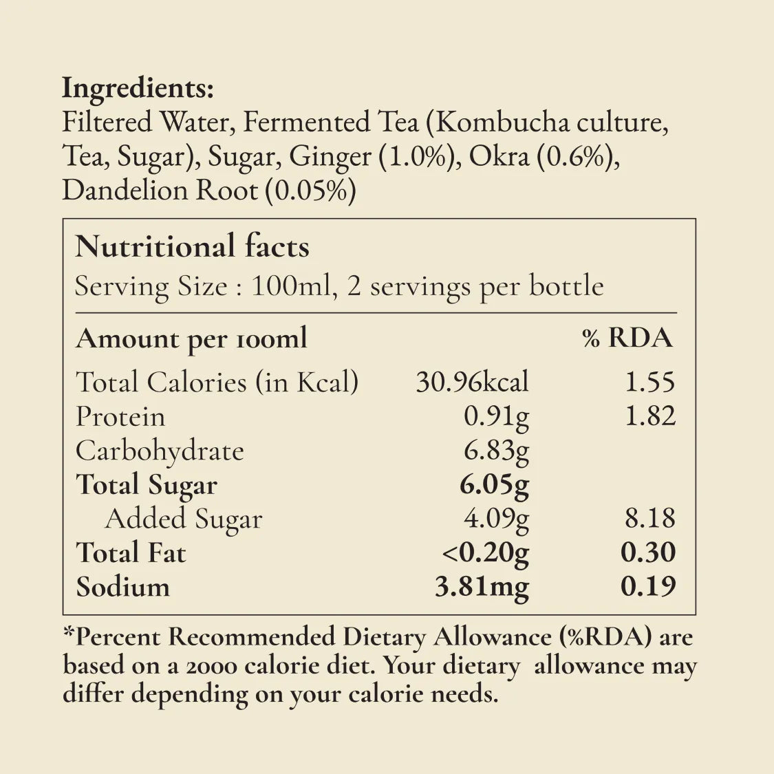 Cleanse Kombucha - Ginger, Okra and Dandelion Root